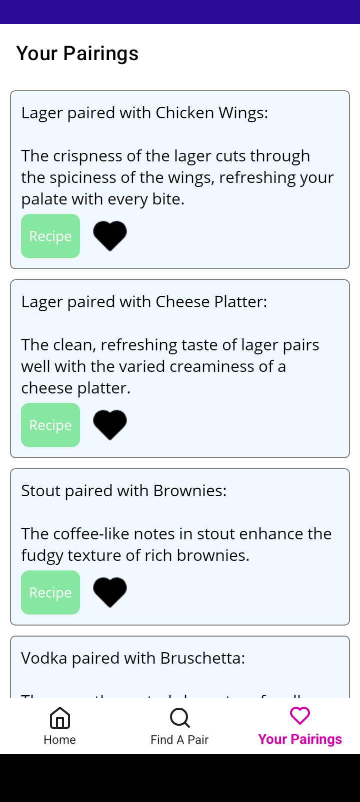 Bevs and bites liekd pairings page